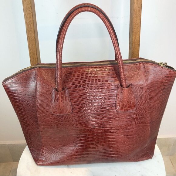 Vtg Valentino Milano brown reptile leather satchel with crossbody shoulder strap - Picture 7 of 12